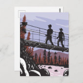 ヨセミテWPAのワオナ揺れ橋のハイカー ポストカード (正面/裏面)