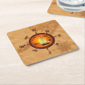 ヨットおよびコンパス面図 スクエアペーパーコースター (アングル)