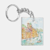 ヨットが付いているPorofino港のイラストレーション キーホルダー (正面左)