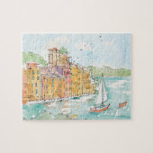 ヨットが付いているPorofino港のイラストレーション ジグソーパズル (横)