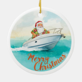 ヨットでメリークリスマス サンタのヨットセイリング セラミックオーナメント