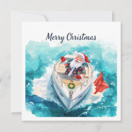 ヨットで海を渡るサンタのメリークリスマス シーズンカード