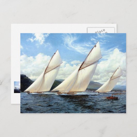 ヨットと小型蒸気船 ポストカード (正面/裏面)