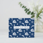ヨットと海洋生物のパターン ポストカード (スタンド正面)