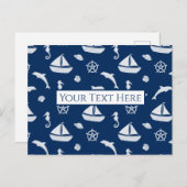 ヨットと海洋生物のパターン ポストカード (正面/裏面)