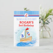 ヨットと船の男の子の3歳誕生日パーティー招待状 招待状 (スタンド正面)