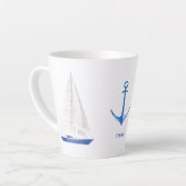 ヨットと青いアンカーの航海モチーフ カフェラテマグ (左アングル)