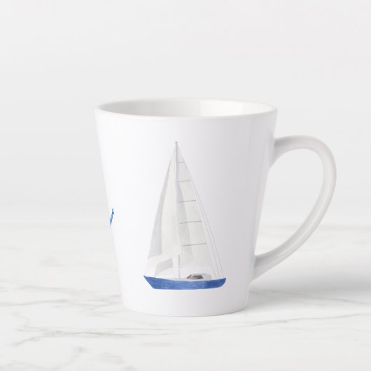 ヨットと青いアンカーの航海モチーフ カフェラテマグ (右)