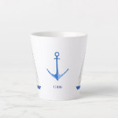 ヨットと青いアンカーの航海モチーフ カフェラテマグ (正面)
