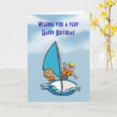 ヨットに乗った子供たちとハッピーバースデー カード (黄色い花)