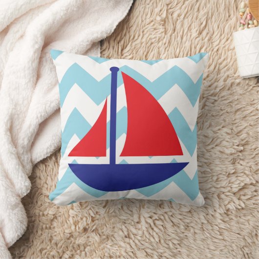 ヨットのシェブロンのアクセントの枕 クッション (ブランケット)