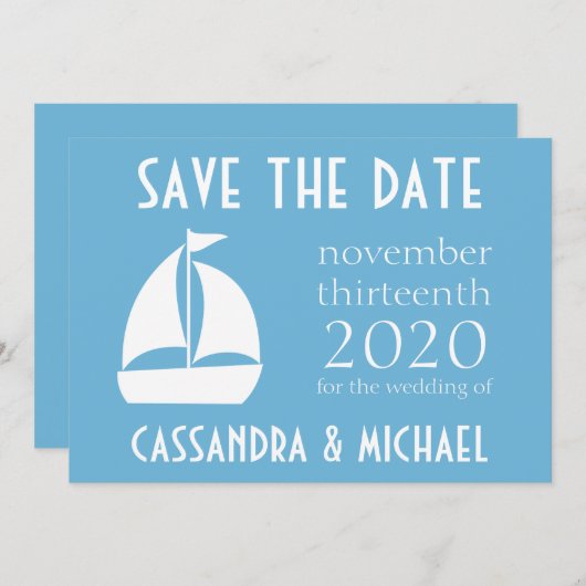 ヨットの保存日付(スカイブルー) セーブザデート (正面/裏面)