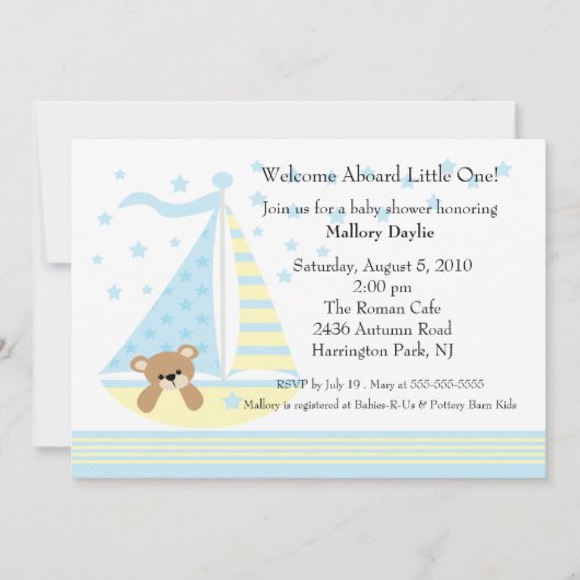 ヨットの男の子のベビーシャワーの招待状 招待状 (正面)