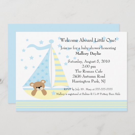 ヨットの男の子のベビーシャワーの招待状 招待状 (正面/裏面)