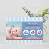 ヨットの男の赤ちゃんの誕生Annoucement 招待状 (スタンド正面)