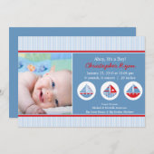 ヨットの男の赤ちゃんの誕生Annoucement 招待状 (正面/裏面)