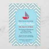 ヨットの航海のなベビーシャワー、青いシェブロン 招待状 (正面/裏面)