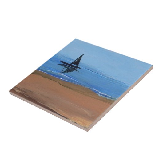 ヨットの航行の反射の海のビーチの芸術 タイル (側面)