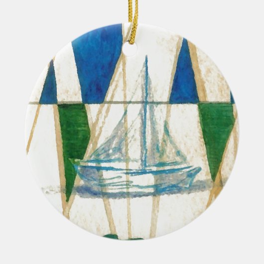ヨットの航行の水彩画のヴィンテージの一見の芸術 セラミックオーナメント (正面)