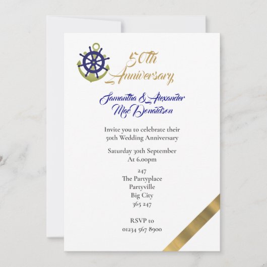 ヨットをテーマにした結婚50周年 招待状 (正面)