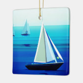 ヨットアンダーセイル、コバルトブルー セラミックオーナメント (左)