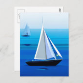 ヨットアンダーセイル、コバルトブルー ポストカード (正面/裏面)