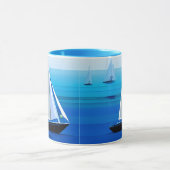 ヨットアンダーセイル、コバルトブルー マグカップ (中央)
