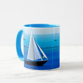 ヨットアンダーセイル、コバルトブルー マグカップ (正面左)