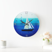 ヨットアンダーセイル、コバルトブルー ラージ壁時計 (ホーム)
