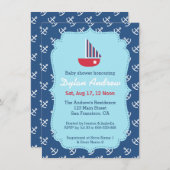 ヨットエレガントいかりブルーベビー航海のシャワー 招待状 (正面/裏面)