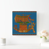 ヨットオブリーズエジプトフォークアート スクエア壁時計 (ホーム)