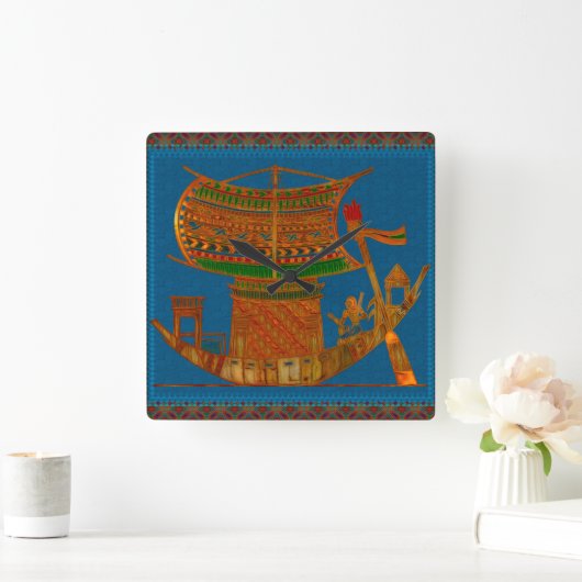 ヨットオブリーズエジプトフォークアート スクエア壁時計 (ホーム)