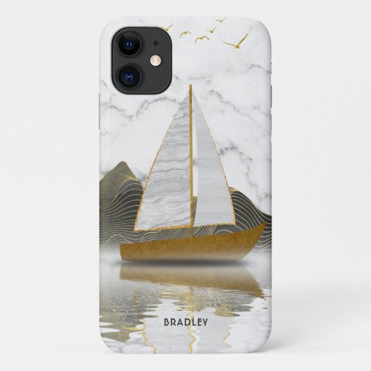 ヨットセーリングスタイリッシュモダンゴールド大理石の名前 Case-Mate iPhoneケース (裏面)