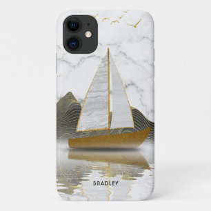 ヨットセーリングスタイリッシュモダン金ゴールド大理石名 iPhone 11 ケース