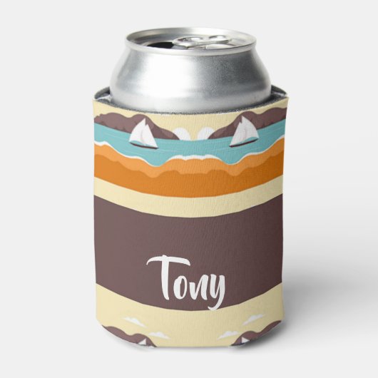 ヨットパターンを持つ熱帯景観 缶クーラー (缶正面)