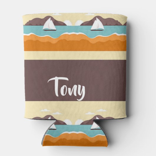 ヨットパターンを持つ熱帯景観 缶クーラー (裏面)