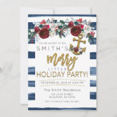 ヨットホリデーパーティク航海のリスマスストライプセス 招待状 (正面)