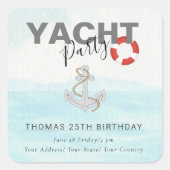 ヨットボートクルーズバースデーパーティー スクエアシール (正面)