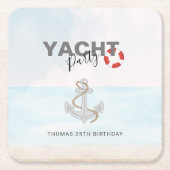 ヨットボートクルーズバースデーパーティー スクエアペーパーコースター (正面)