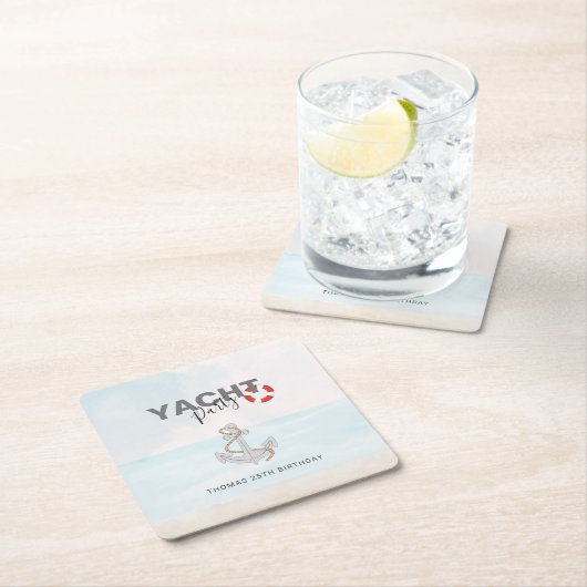 ヨットボートクルーズバースデーパーティー スクエアペーパーコースター (インサイチュ)
