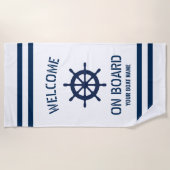 ヨットボート名航海ののようこそ乗船中 ビーチタオル (正面)