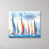 ヨットレースと飛翔するカモメ キャンバスプリント (正面)