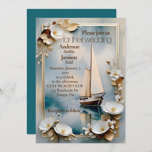 ヨット航海の結婚式招待状 招待状 (正面/裏面)