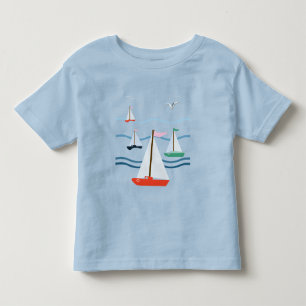 ヨット、ウミネコ、波 トドラーTシャツ