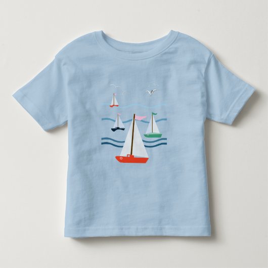 ヨット、ウミネコ、波 トドラーTシャツ (正面)
