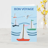 ヨット, カモメ, 海の波 カード (黄色い花)