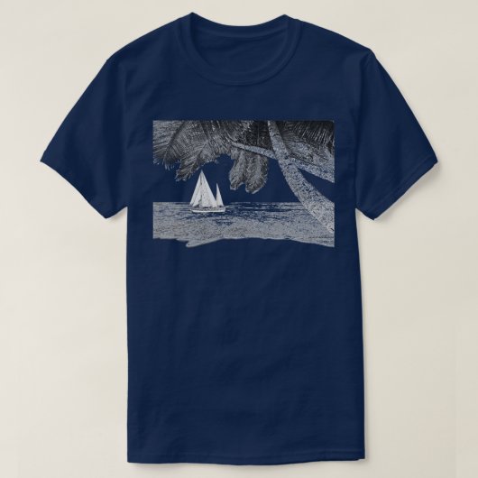 ヨット 海 ビーチ ヤシの木 Tシャツ (デザイン正面)