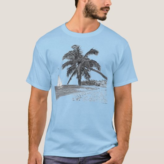 ヨット 海 ビーチ ヤシの木 Tシャツ (正面)