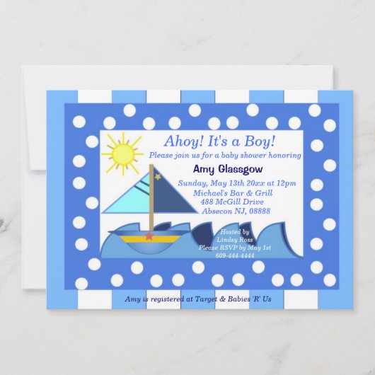 ヨット 赤ちゃん男の子 シャワー招待状 招待状 (正面)