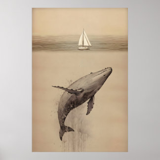 ヨナとクジラのミニマリスト水彩聖書 ポスター